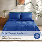 Shilucheng 6 Piece King Sheet Sets, Cooling Sheets, Blend Rayon Derived From Bamboo, Deep Pocket Up To 16', Breathable & Soft Bed Sheets, Hotel Silky Bedding Set, Navy Blue
