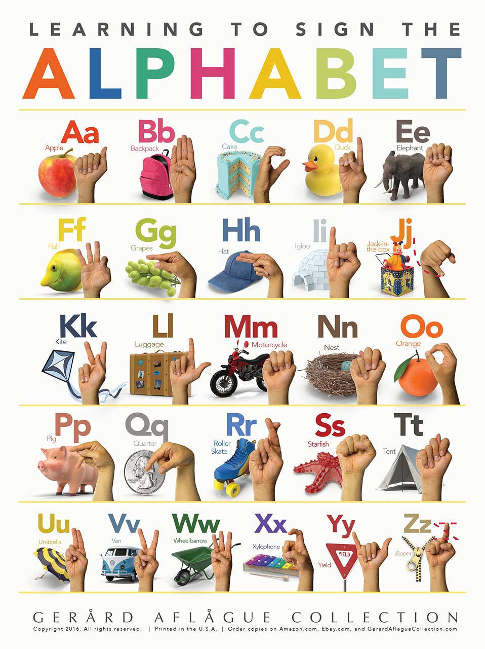 Gerard Aflague Collection 18X24 Children'S Sign Language Alphabet Poster - Off-Set Printed, School Posters For Classroom