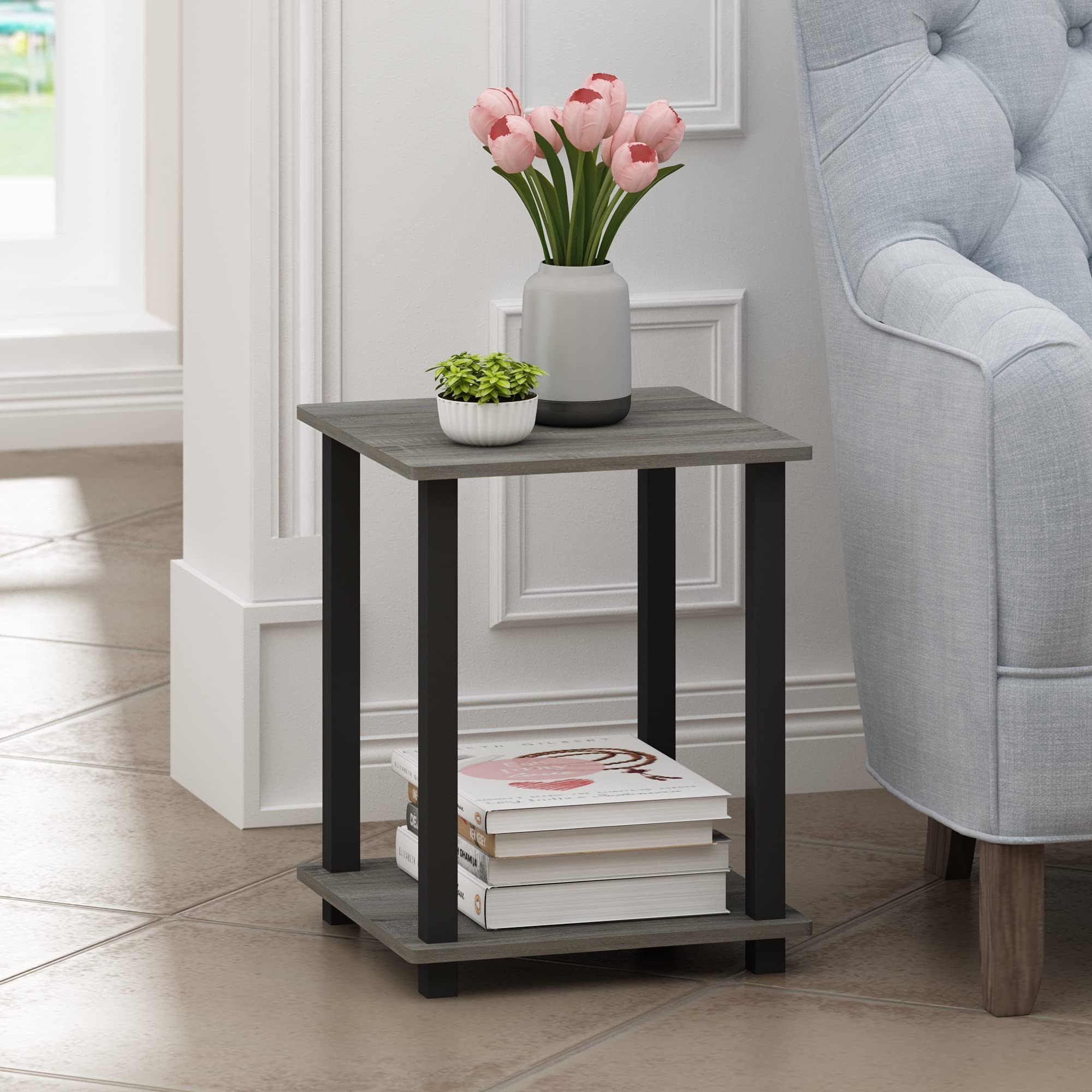 Furinno Simplistic Set Of 2 End Table, French Oak Grey/Black