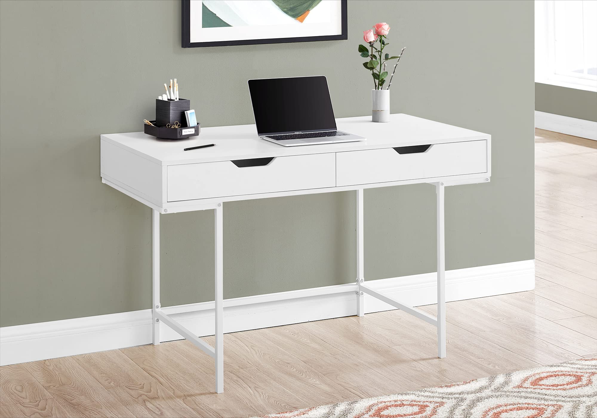 Monarch Specialties I 7554 Computer Desk, Home Office, Laptop, Storage Drawers, 48&quot; L, Work, Metal, Laminate, White, Contemporary, Modern