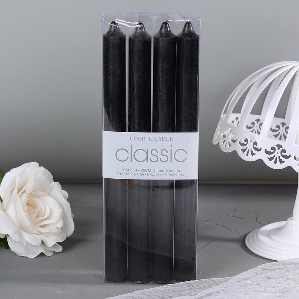 8 inch black Taper Candles-Set of 4 Tapered Candle, Tall Candlesticks,Dripless and Smokeless,Home Dinner candle, Party, Wedding,
