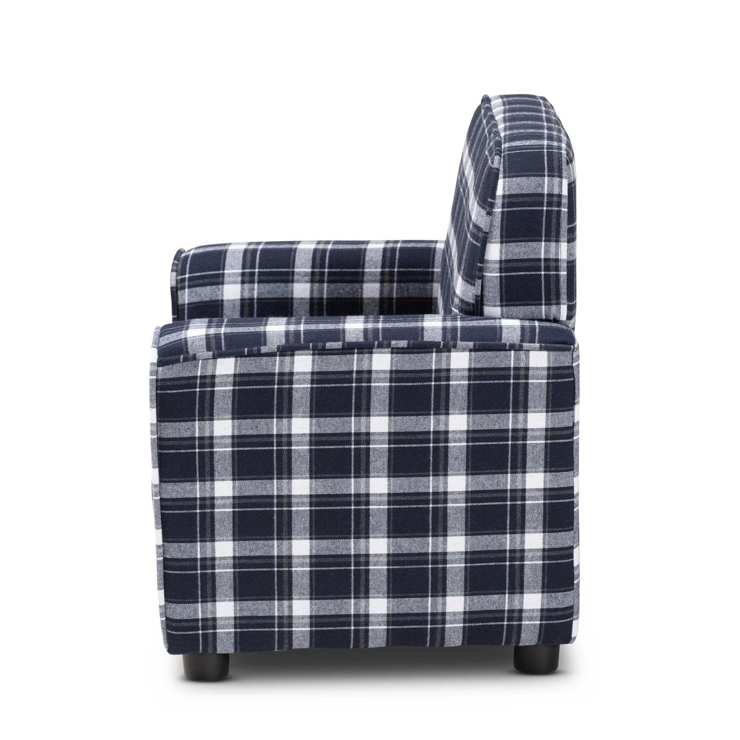 Baxton Studio Talma Modern and Contemporary Blue and White Plaid Fabric Upholstered Kids Armchair, BlueWhite