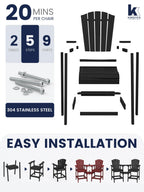 Kingyes Tall Adirondack Chair Set Of 2, Hdpe Tall Adirondack Barstools With Double Connecting Trays, Embossed Bar Height Adirondack Chair For 2, All Weather Resistant Balcony Adirondack Chairs, Black
