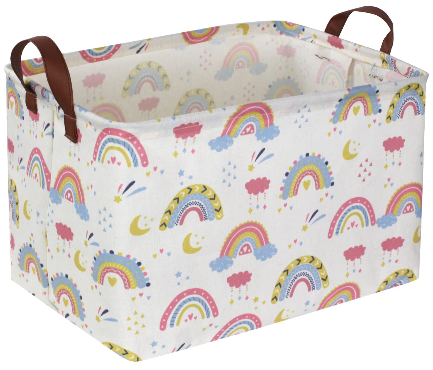 Essme Rectangular Rainbow Basket,Girls Storage Basket,Rainbow Storage Bins Organizer With Handles For Kids Room Decor,Rainbow Bins,Toy Box,Gift Basket(Rainbow)
