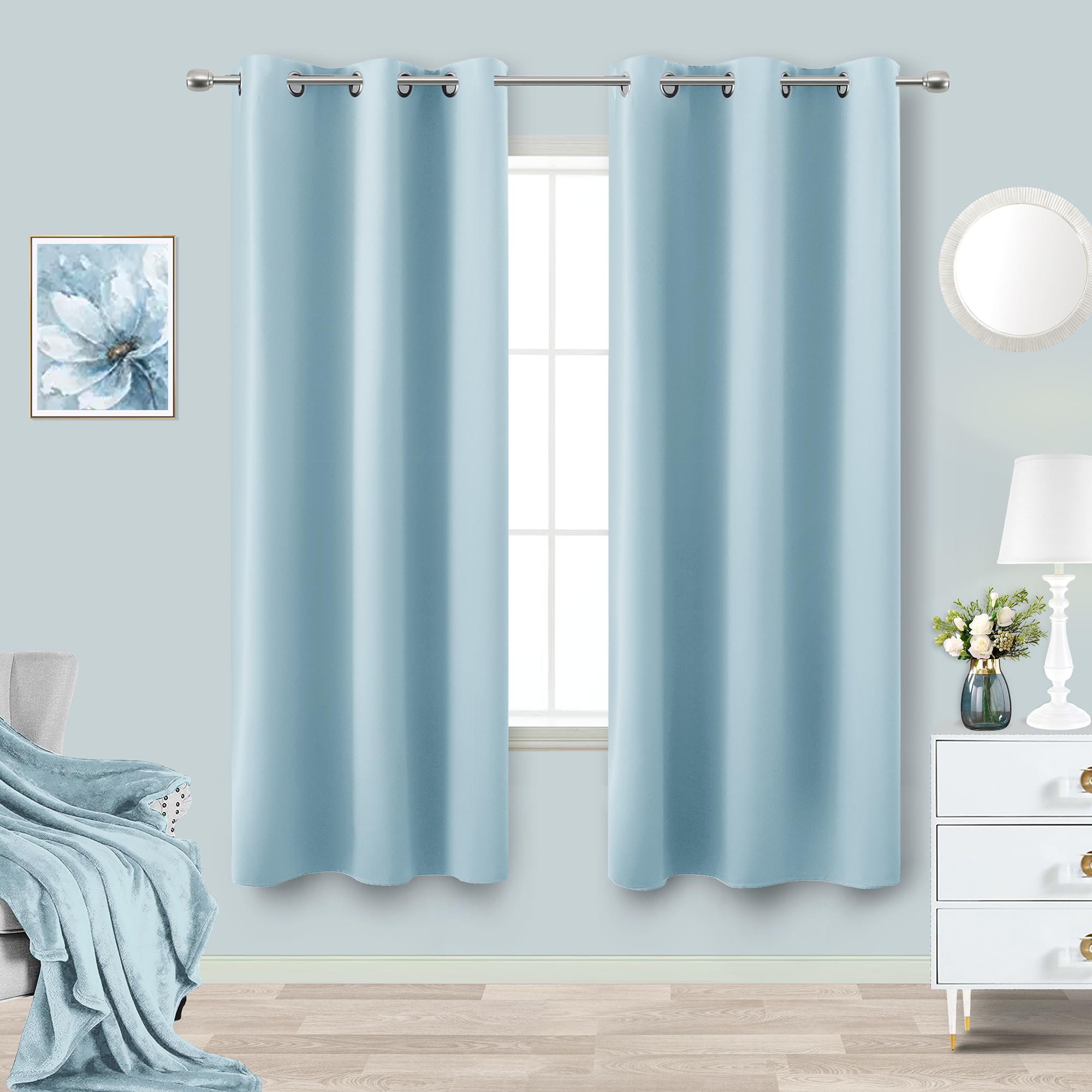 KOUFALL Nursery Curtains Girl Boy Blackout Light Blocking Room Darkening Shades 72 Inch Length 2 Panels Baby Blue