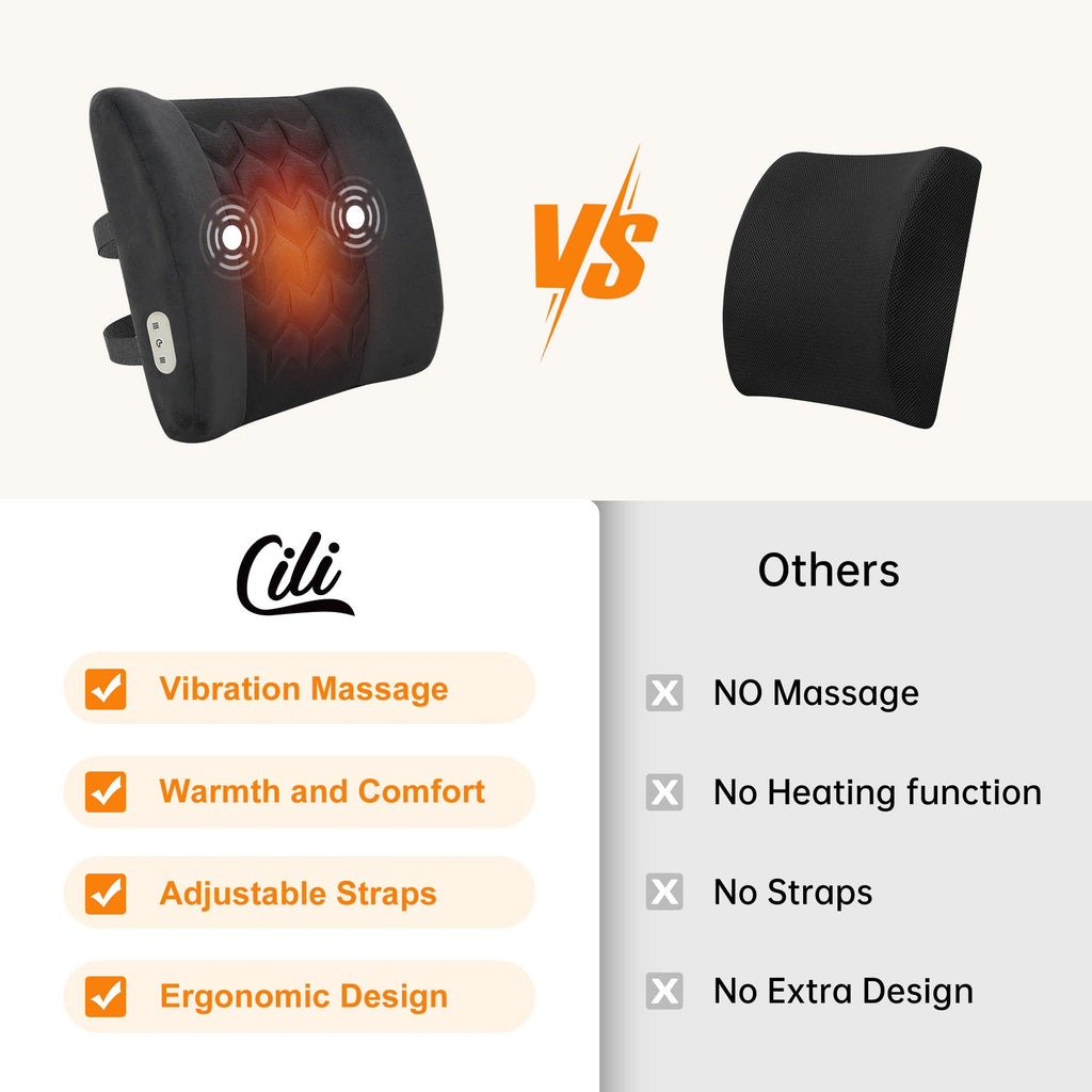 Cili Lumbar Support Pillow For Office Chair, Heated Back Support Pillow With Vibration, Back Massager For Chair, Back Rest Cushi