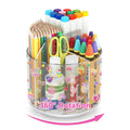 Wawocs Acrylic Pencil Organizer For Desk 4 Compartments With Adhesive Diy Sticker, Rotating Art Supply Organizer With Kawaii Sti