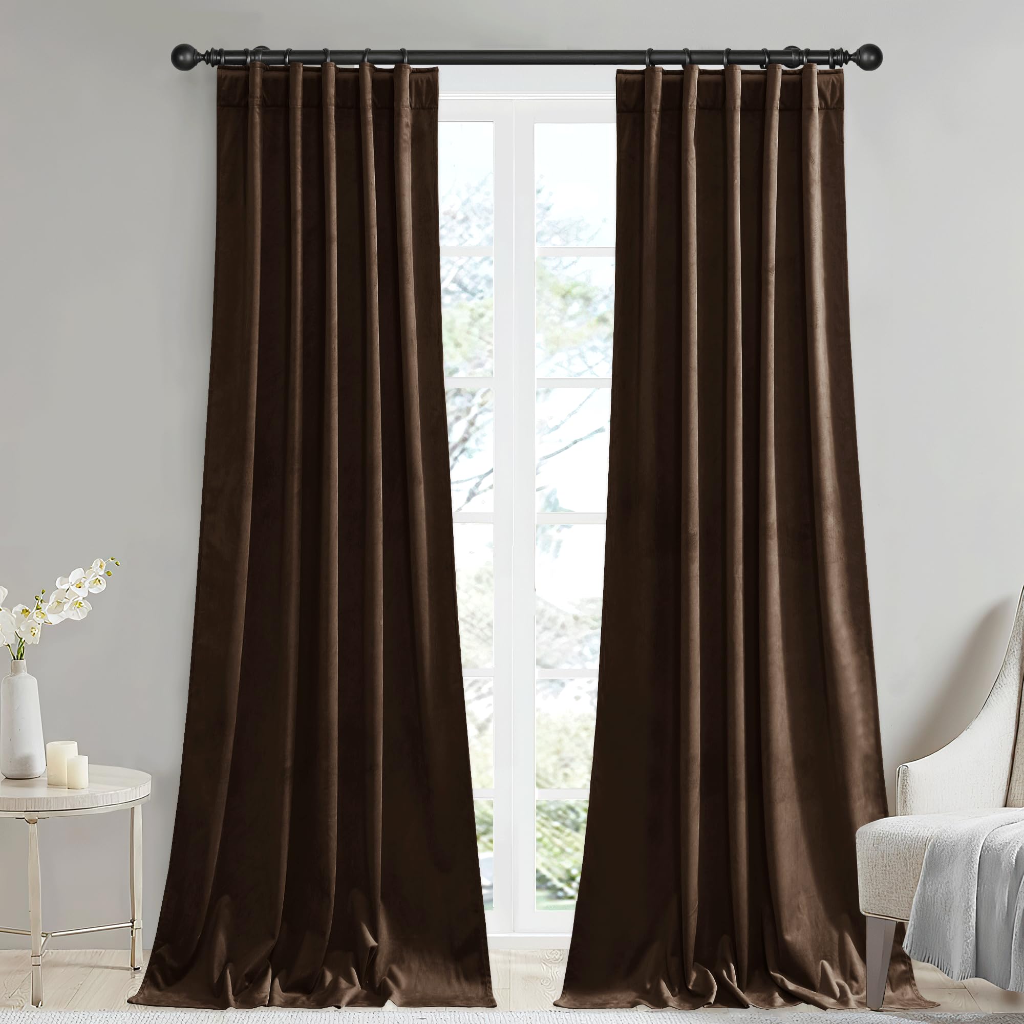 Stangh Brown Velvet Curtains 84 Inches Blackout For Kids Nursery, Thick Privacy Panels Heat & Cold Blocking For Bedroom Back Tab