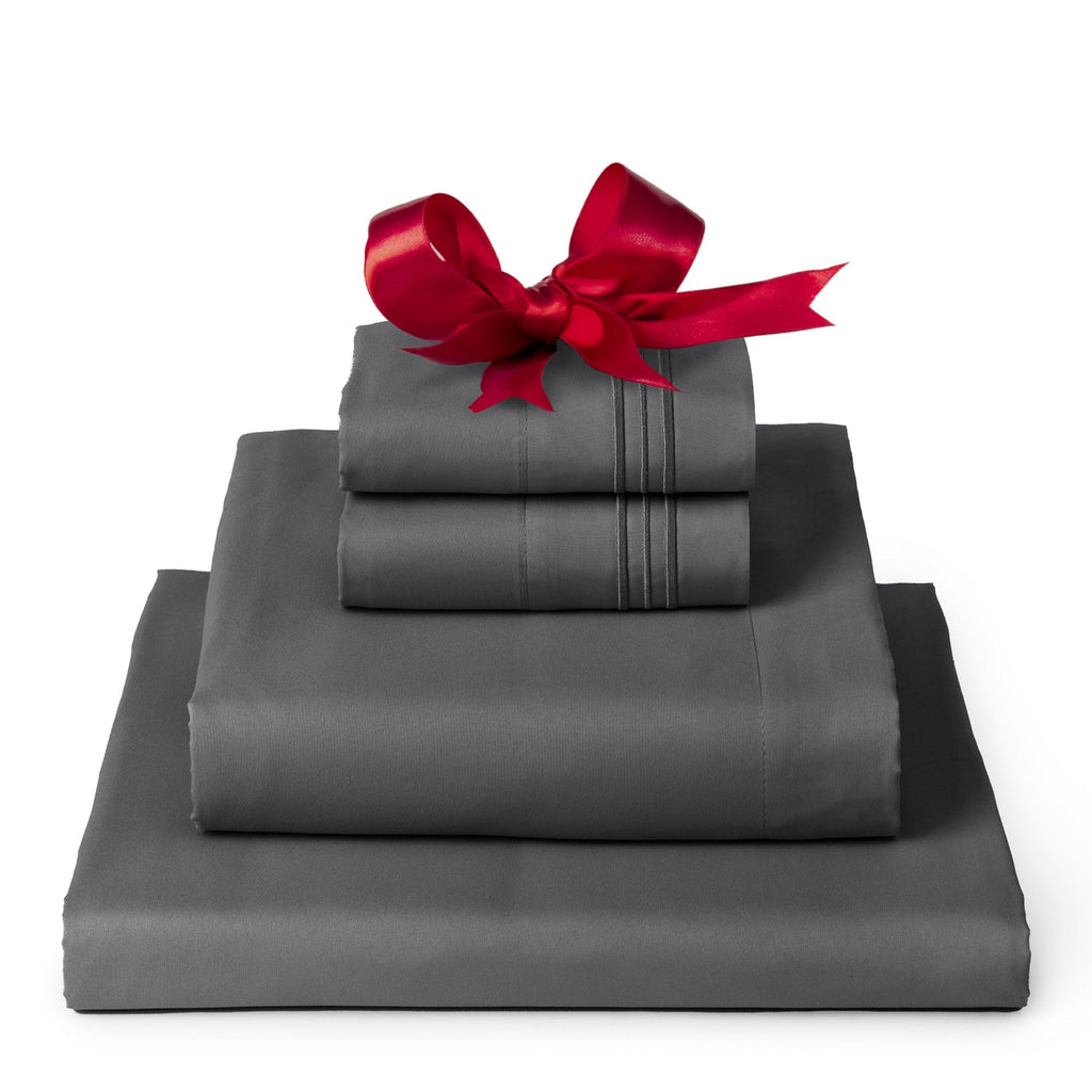 Mellanni Twin Sheet Set - 4-Piece Iconic Collection Bedding, (Including 2 Pillowcases), 16-Inch Deep Pocket, Easy Care, Extra Soft, Cooling Sheets, Brushed Microfiber - Gray