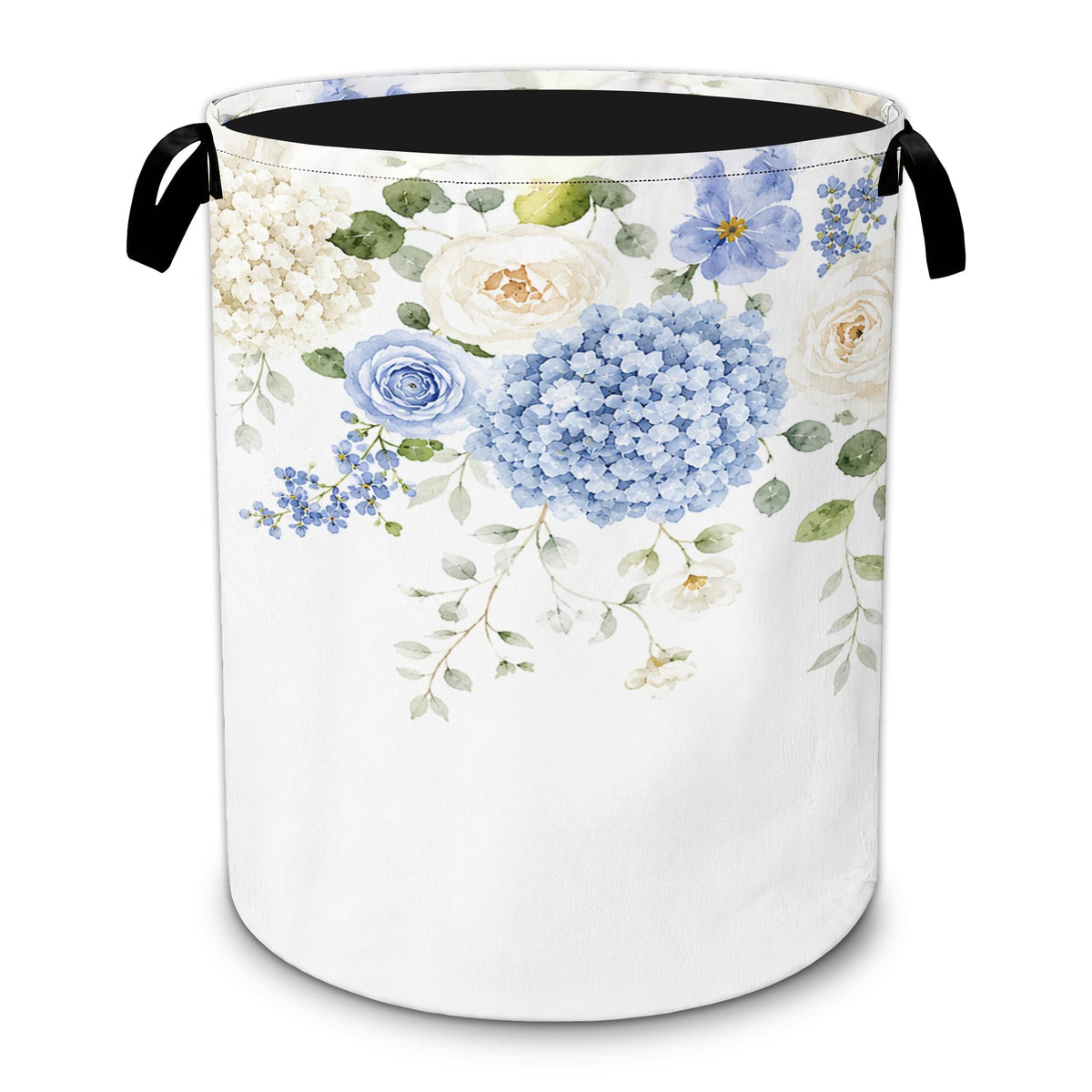 Blue Hydrangeas Laundry Hamper, Foldable Oxford Cloth Basket with Handles, Decorative Portable Clothes Storage Bucket for Laundr