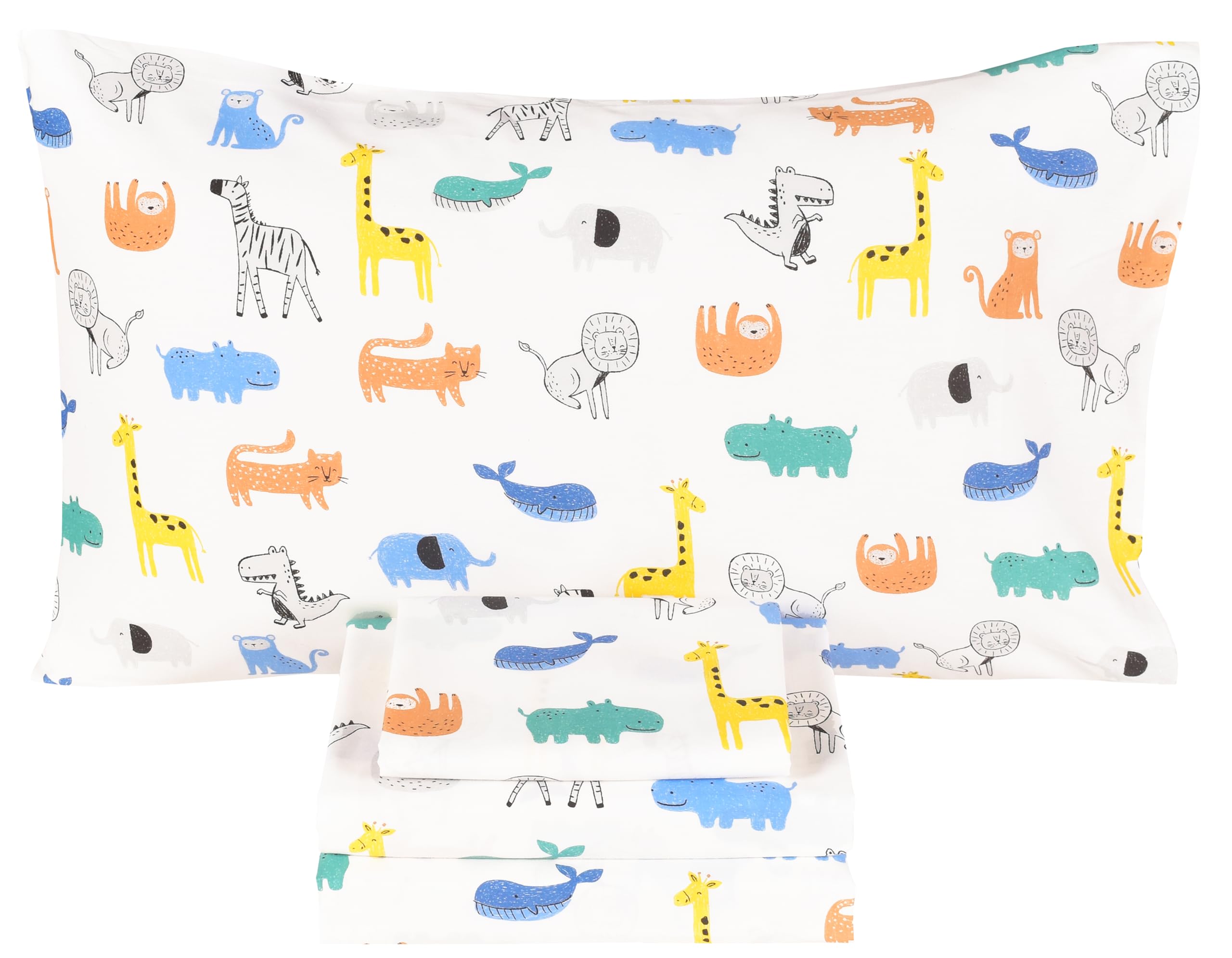 Scientific Sleep Jungle Animals Whale Zebra Monkey Tiger 100% Cotton 4 Pcs Full Bed Sheet Set Kids Boys Girls Toddler Teen, Flat