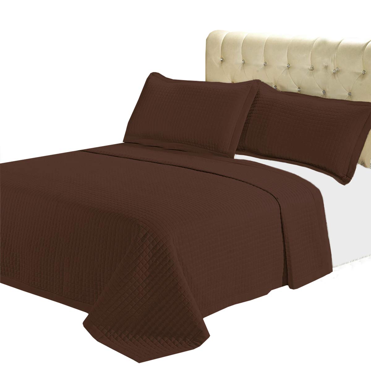 Sheetsnthings Luxury Checkered Quilted Wrinkle Free Microfiber 3 Piece Coverlets Set (Chocolate, Full/Queen)