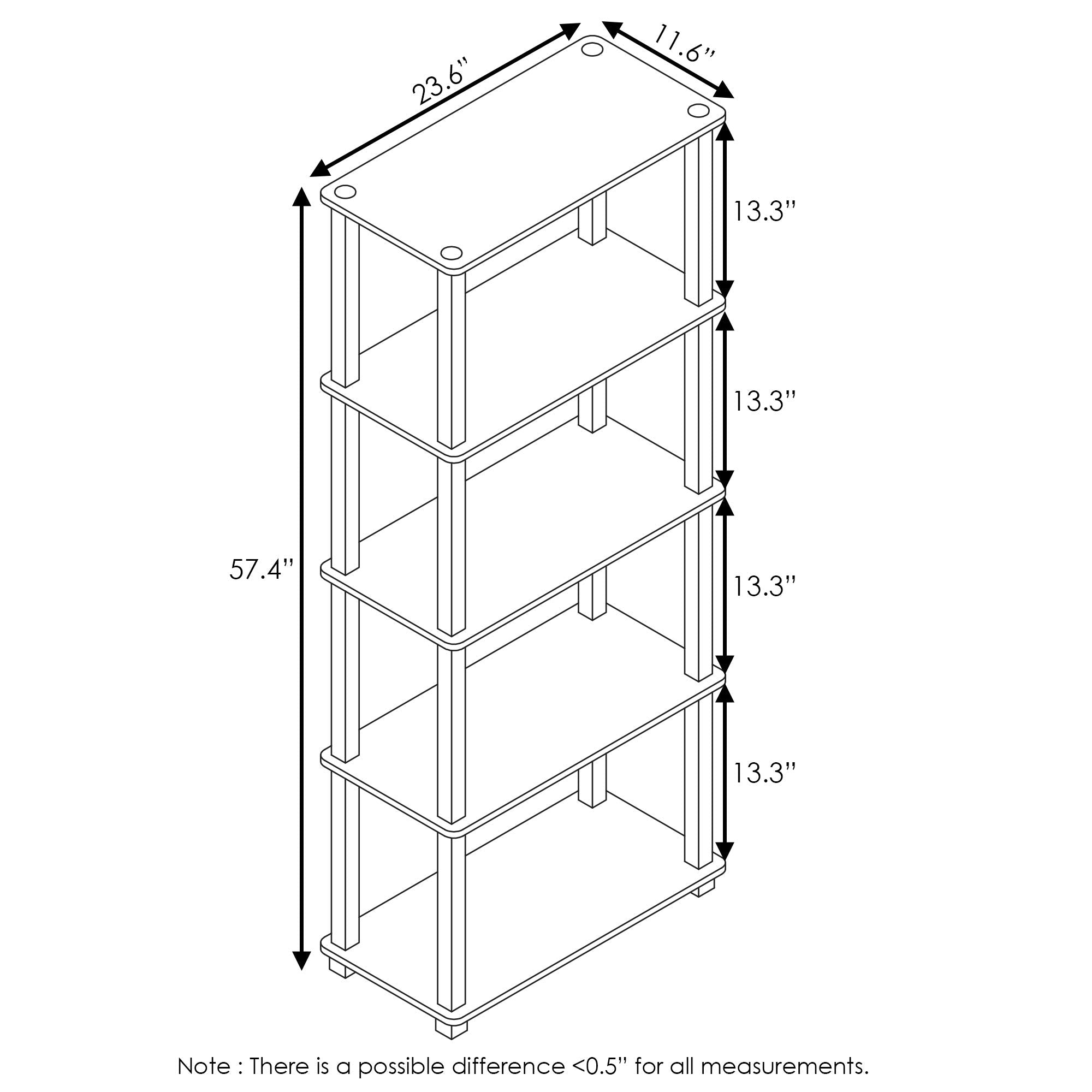 Furinno Turn-N-Tube 5-Tier Multipurpose Shelf / Display Rack / Storage Shelf / Bookshelf, Square Tubes, Pink/White