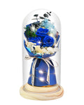 HVY Preserved Real Flowers Bouquet Gifts for Her,Forever Flowers Gift for Women,Preserved Blue Rose in Glass Dome with LED Light