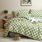 Clothknow Green White Plaid Comforter Set Twin 3Pcs Checker Bedding Comforter Sets Buffalo Twin Comforter Sage Green Comforter S