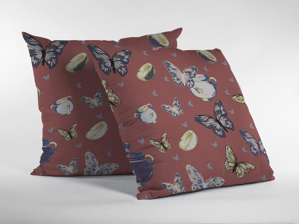 HomeRoots Muted Orange Copper Rose Butterflies Decorative Suede Throw Pillow