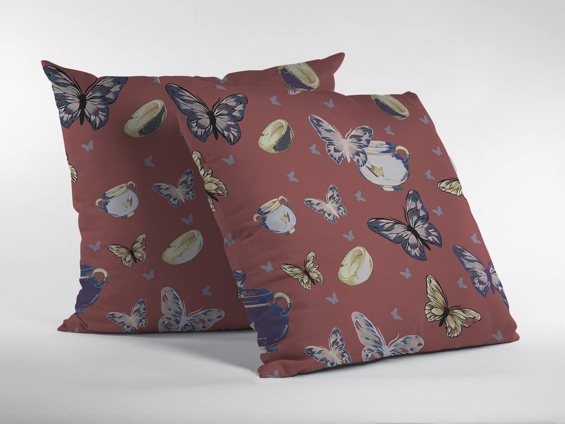 HomeRoots Muted Orange Copper Rose Butterflies Decorative Suede Throw Pillow
