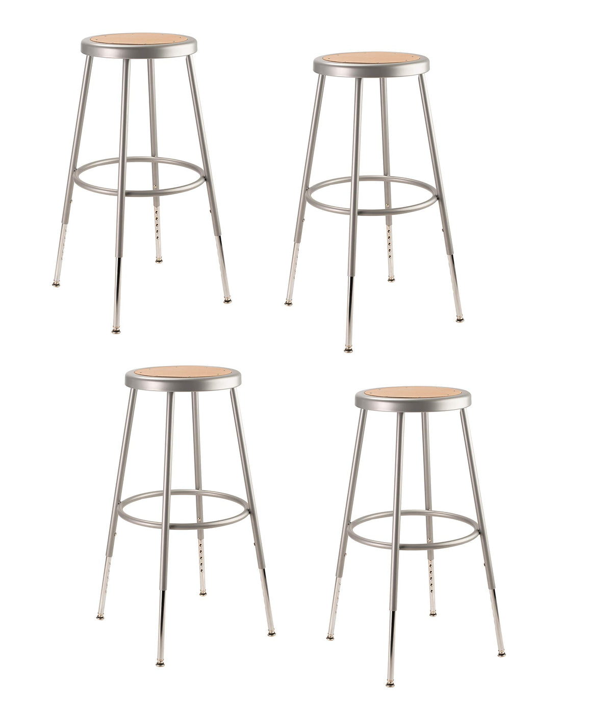 (4 Pack) National Public Seating 25&quot;-33&quot; Height Adjustable Heavy Duty Steel Stool, Grey