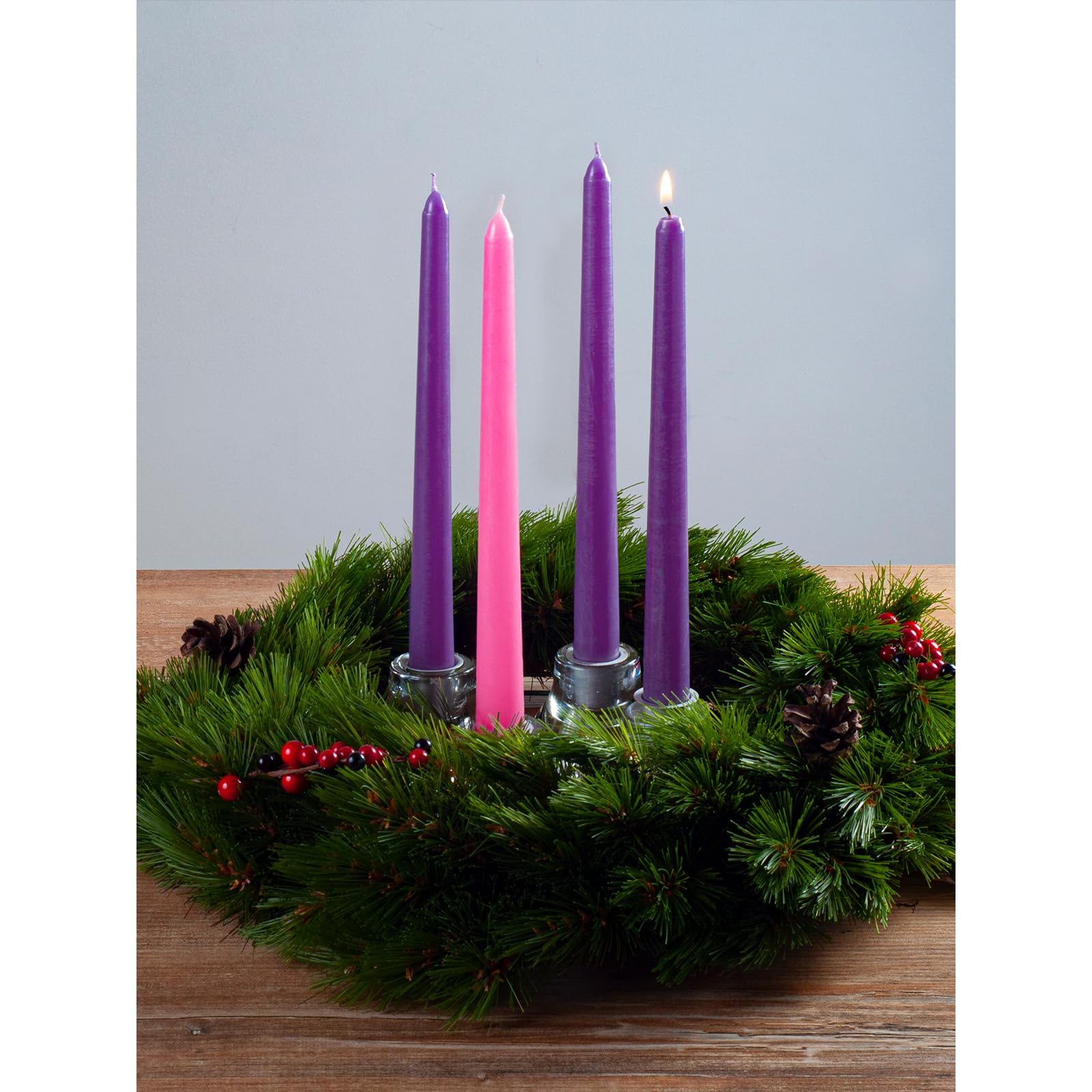 Candwax 12 Inch Taper Advent Candles 3 Sets - Dripless Taper Candles And Unscented Candlesticks - Long Burning Tapered Candles P