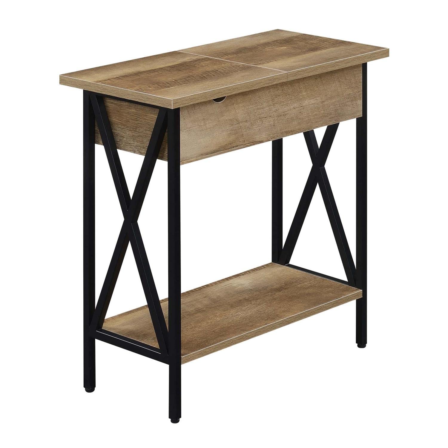 Convenience Concepts Tucson Flip Top End Table with Charging Station 23.75 - Modern Living Room Table with Storage Shelf, Side T