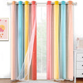 Kinryb Rainbow Star Cutout Curtains For Girls Colorful Stripe Double Layer Colorful Kids Blackout Curtains With White Sheer Livi
