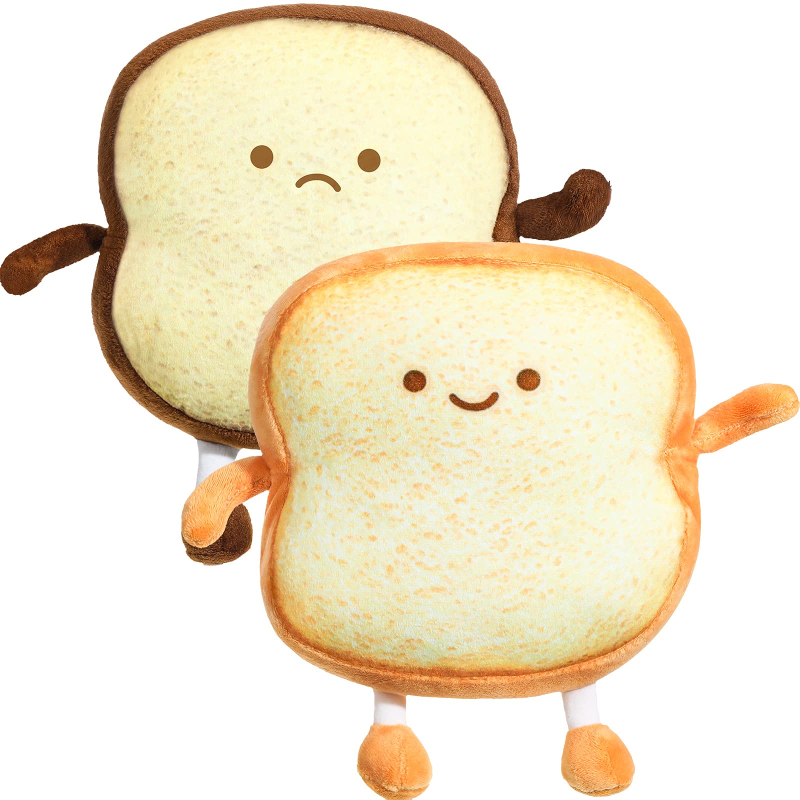 2 Pieces Toast Bread Pillows Bread Shape Pillows 2 Styles Funny Food Bread Pillow Facial Expression Stuffed Plush Toast Sofa Pil