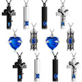 Henoyso 12 Pcs Urn Necklace for Ashes Bulk Cremation Cross Heart Cubic Jewelry Stainless Steel Memorial Locket for Men Women(Dar