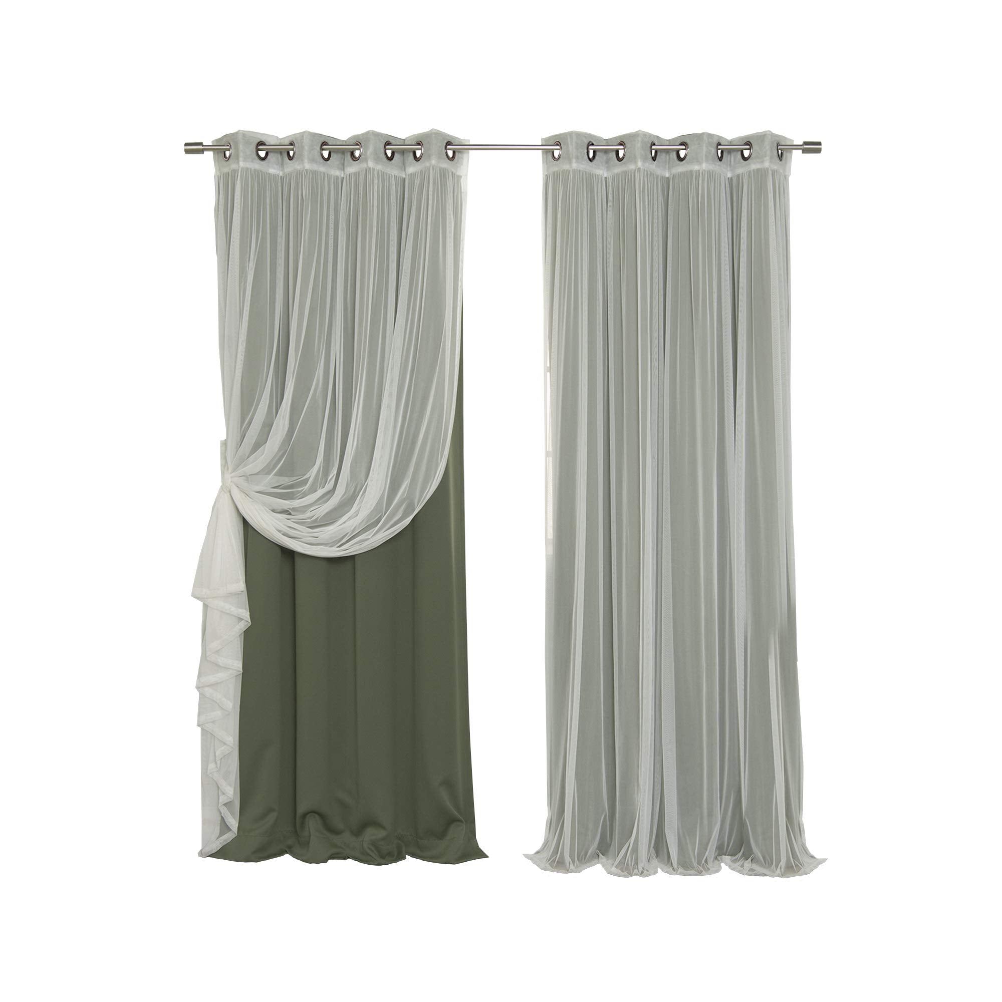 Best Home Fashion uMIXm Tulle Sheer Lace and Blackout 4 Piece Curtain Set - Antique Bronze Grommet Top - 52 W x 84 L - (Set of 4