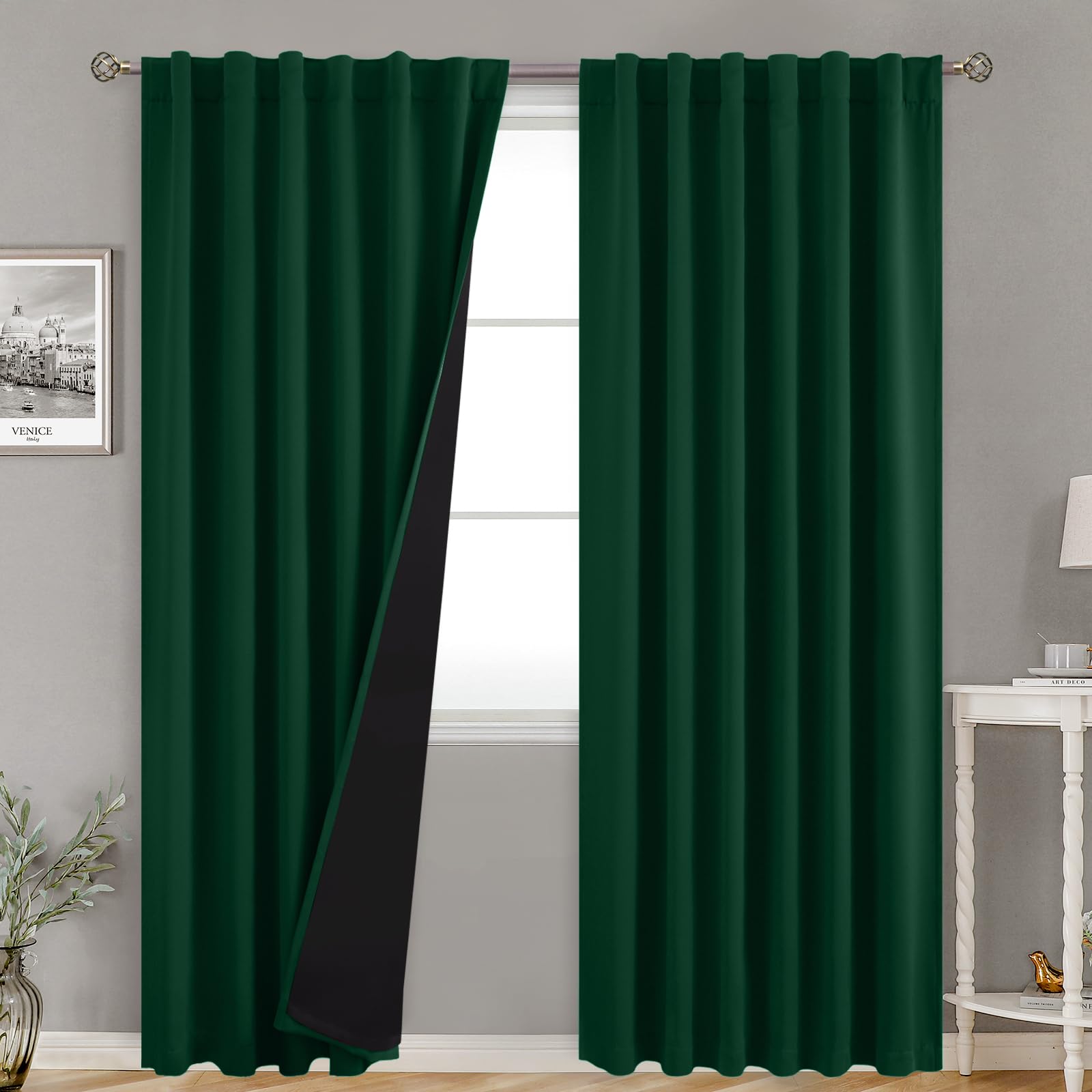 Bgment 100% Thermal Insulated Blackout Curtains 90 Inches Long With Liner, Rod Pocket And Back Tab Double Layer Noise Reduce Roo