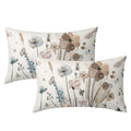 Watercolor Floral Pillow Covers 12X20 In Brown Cream Grey Teal Flower Lumbar Pillow Cases Rustic Abstract Modern Recgantle Throw