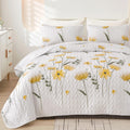Dinjoy Quilt Set King Floral Bedspread Coverlet Yellow Quilts Bedding Microfiber Lightweight Summer Reversible Soft Farmhouse Be