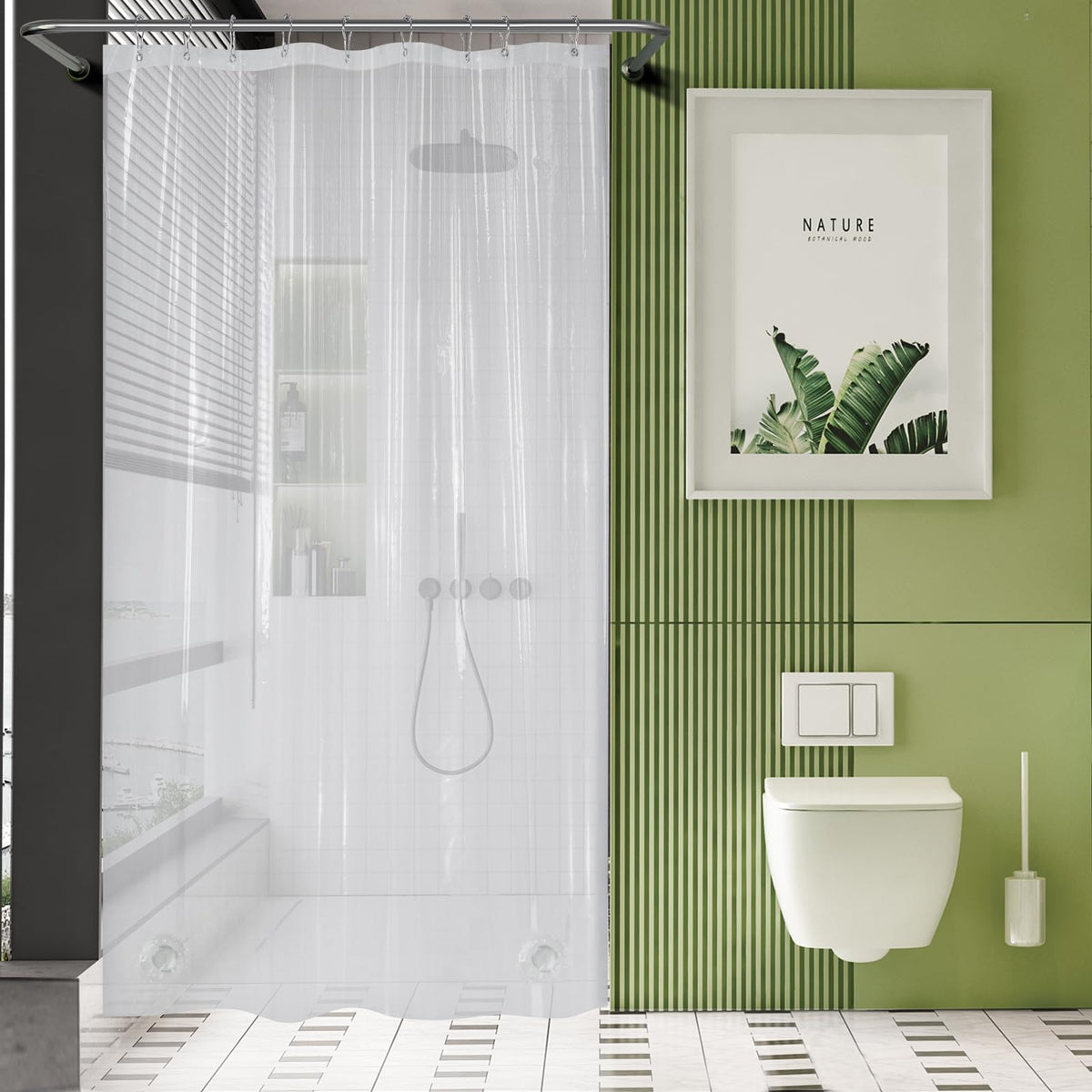 Amazerbath Plastic Small Shower Curtain, 54 X 72 Narrow Clear Shower Curtain, Peva Heavy Duty Thick Stall Shower Curtain, Stand