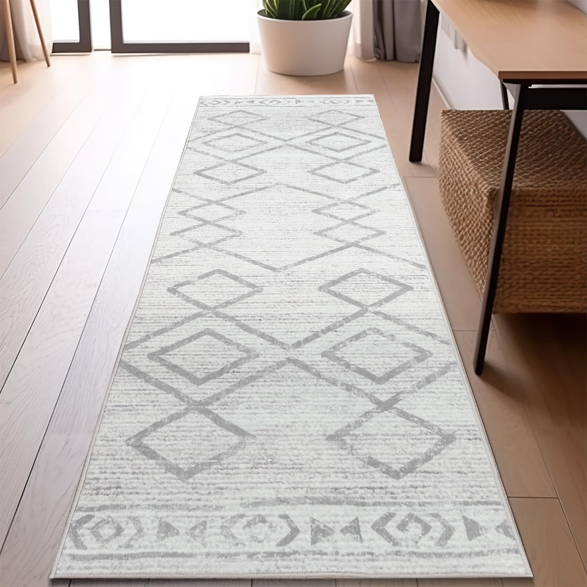 jinchan Runner Rug 2x6 - Moroccan Hallway Rug with Line Bohemian Kitchen Washable Runner Rug Modern Geometric Soft Faux Wool Rug
