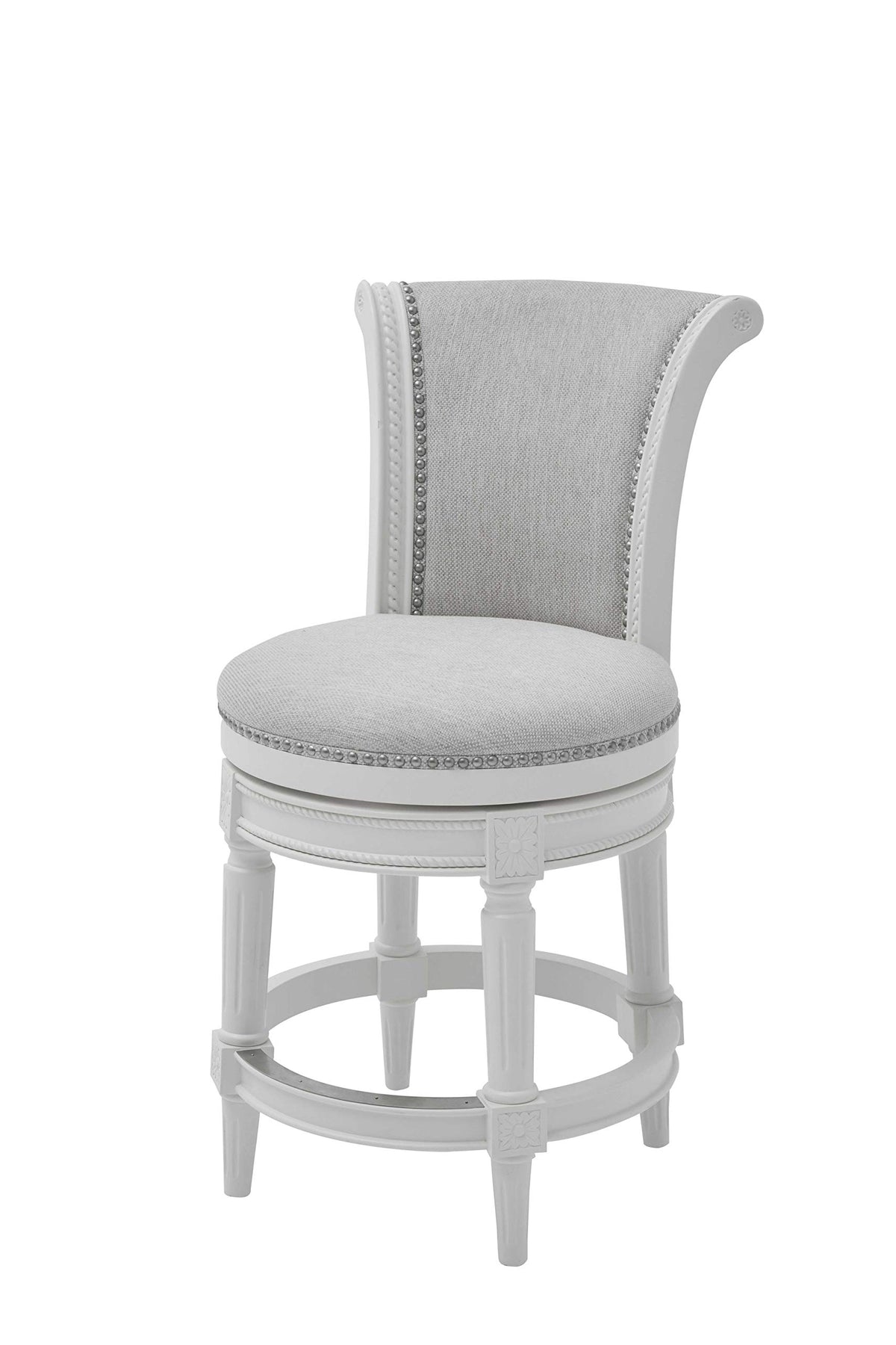 HomeRoots 39&quot; Light Gray and White Swivel Bar Chair with Footrest