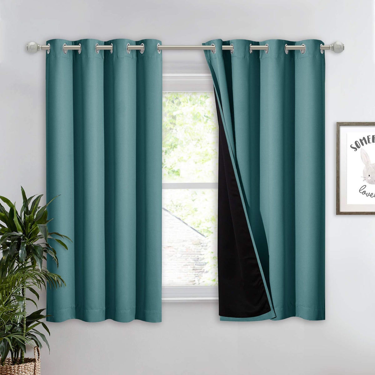 Nicetown 100% Blackout Curtain With Black Liner, Thermal Insulated 2-Layer Lined Drape, Room Cooling Small Window Drapery For Di