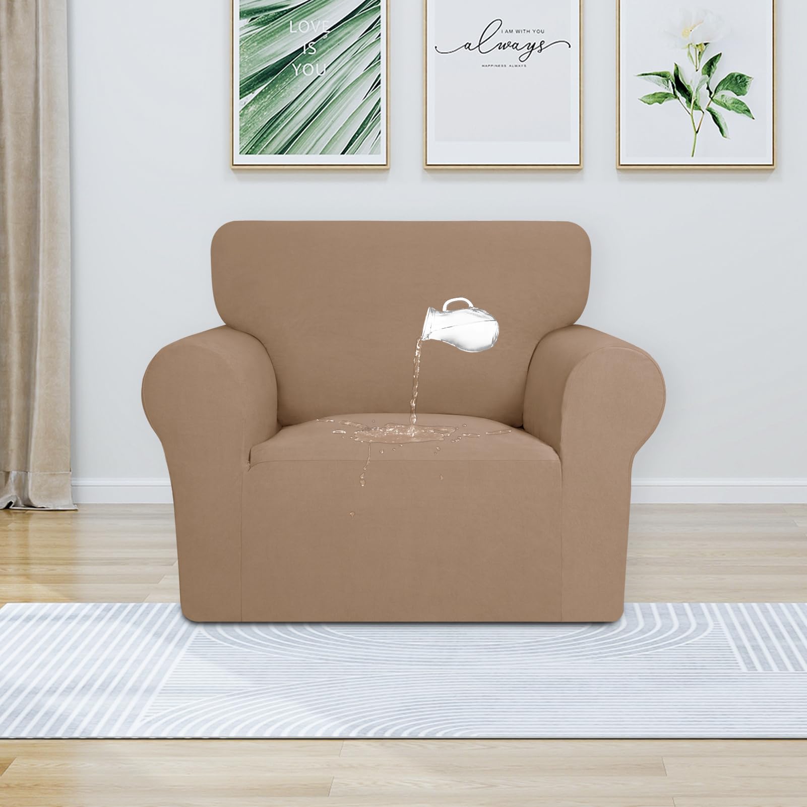 Purefit 100% Dual Waterproof Couch Cover Slipcovers For Couches And Sofas - Stretch Non Slip Fleece Sofa Covers Washable, Leakproof Furniture Protector For Kids, Pets, Dog (Chair, Camel)