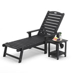 Lue Bona Chaise Lounge Chair With Table, 2-Piece,79'' Oversized Hdps Chaise Lounger, 5 Positions Adjustable Lounge Chairs, Pool Lounge Chair With Wheels For Poolside, Backyard, 3 Year Warranty, Black