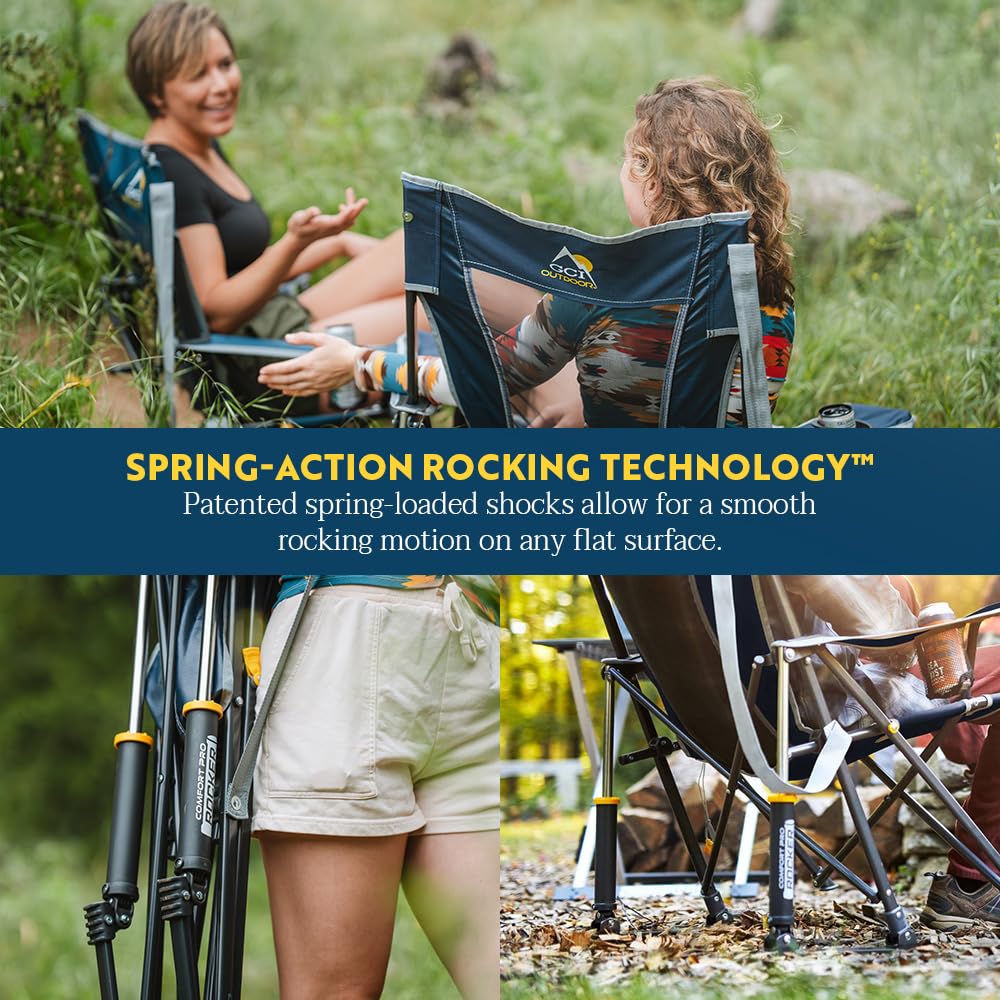 Gci Outdoor Comfort Pro Rocker Camping Chair | Portable Folding Rocking Chair With Durable Armrests & Drink Holder — Royal Blue