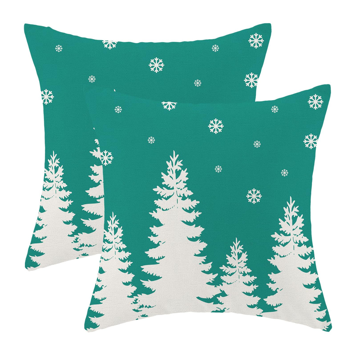 Cxmeifly Christmas Pillow Covers 18X18 Inch Set Of 2 Aqua Teal Cream Christmas Tree Snowflakes Decor Throw Pillows Winter Xmas H