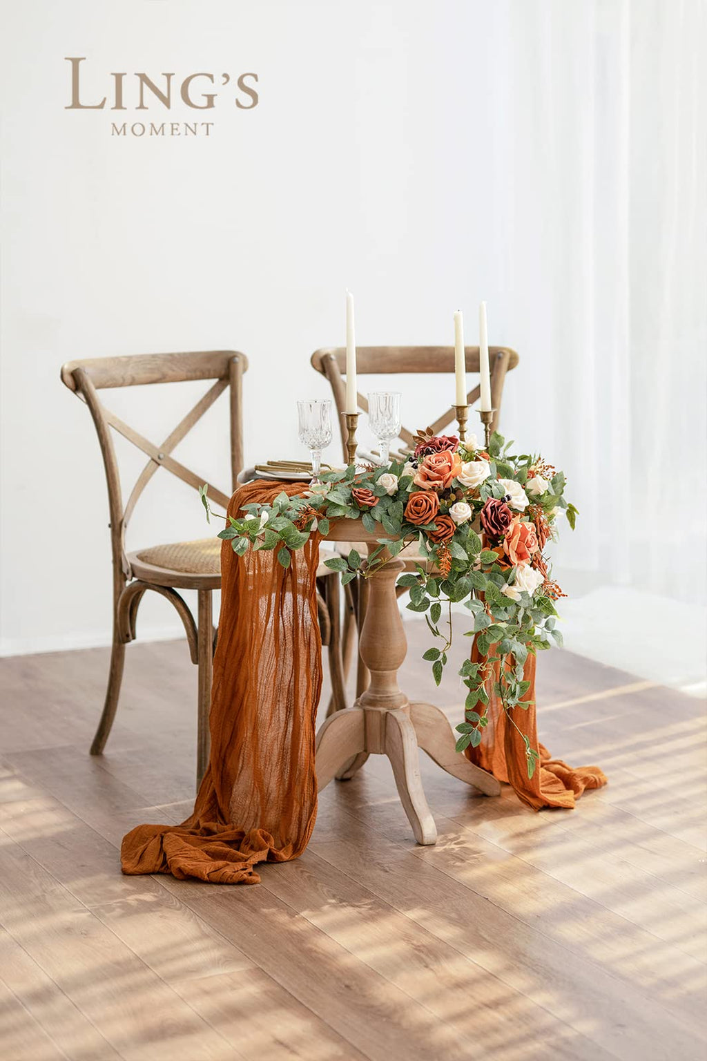 Ling'S Moment 2Pcs Terracotta Arch Flowers Artificial Floral Swags Centerpieces Wedding Decor Welcome Signs Faux Burnt Orange Ro