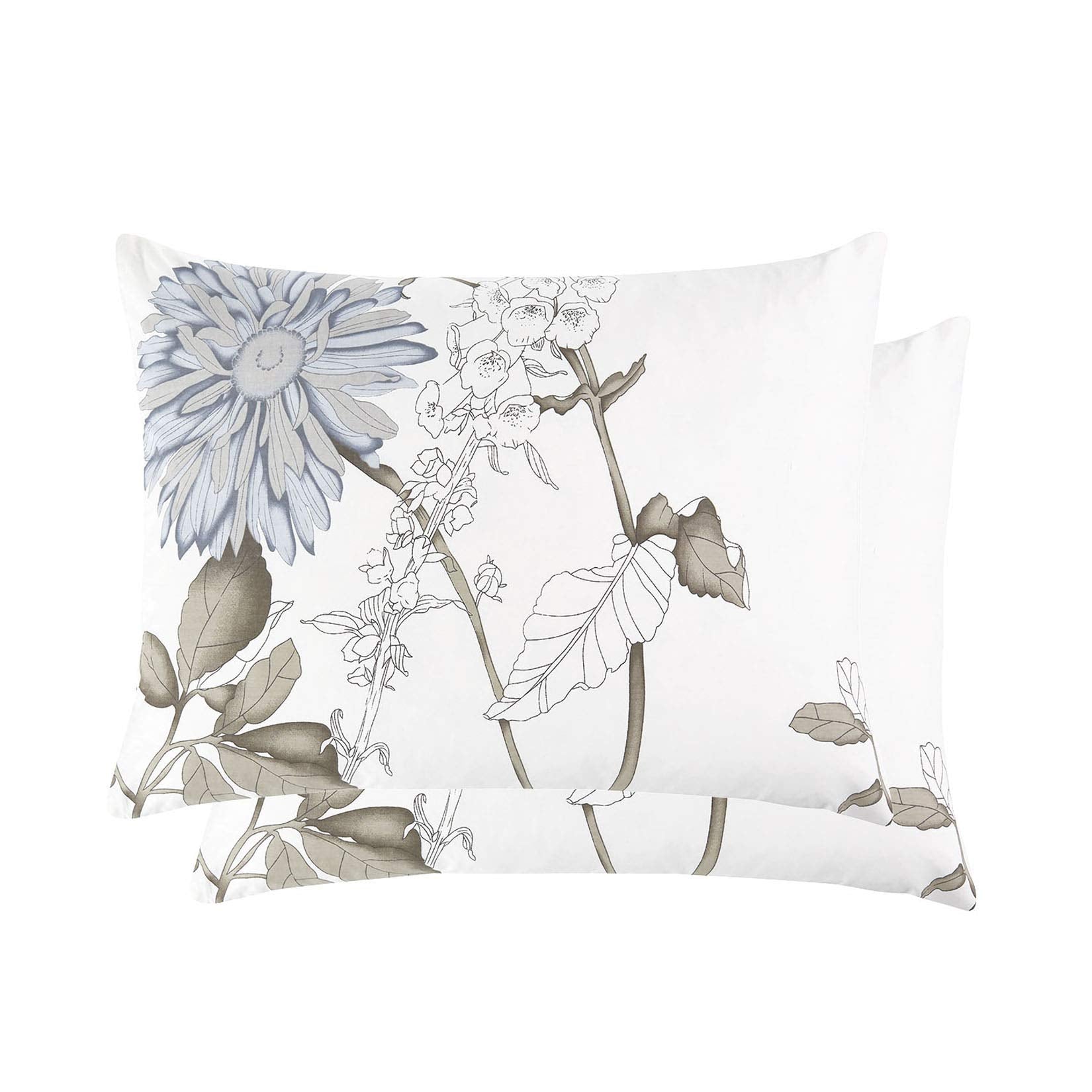 Wake In Cloud - Floral Pillow Cases, 100% Cotton Fabric, Vintage Flower Shabby Chic Farmhouse Botanical, Set Of 2 Pillowcases Pi