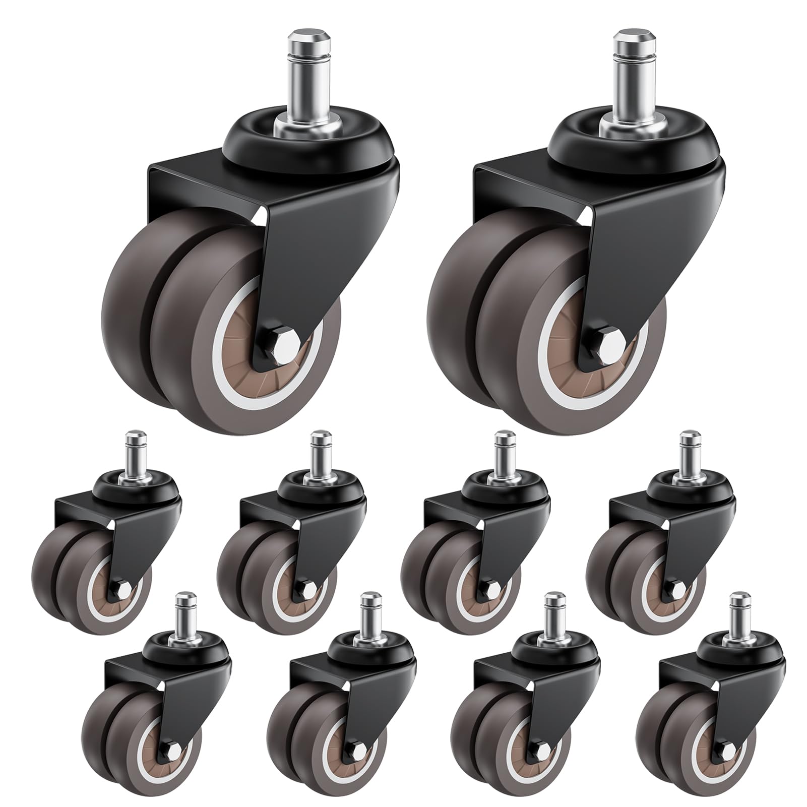 ASHGOOB 2 Inch Office Chair Wheels (Set of 10),Heavy Duty Grey Rubber Chair Casters Replacement, Desk Chair Wheels for Hardwood 