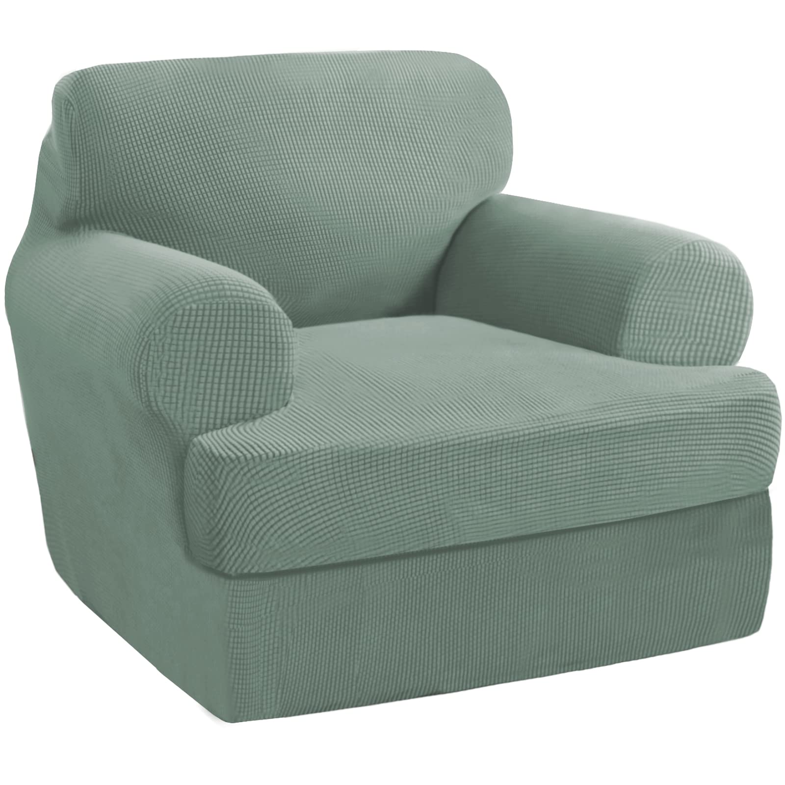 Princedeco 2 Pieces Armchair Slipcover Stretch Couch Covers For T Cushion Chair Slipcovers Soft Armchiar Covers Furniture Covers With 1 Individual T Cushion Shape Seat Covers Machine Washable, Sage