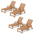 Lue Bona Chaise Lounge Chairs Set With Table, 6-Piece, 79'' Oversized Hdps Chaise Lounger, 5 Positions Adjustable Lounge Chairs, Pool Lounge Chair With Wheels For Poolside, 3 Year Warranty, Teak Color