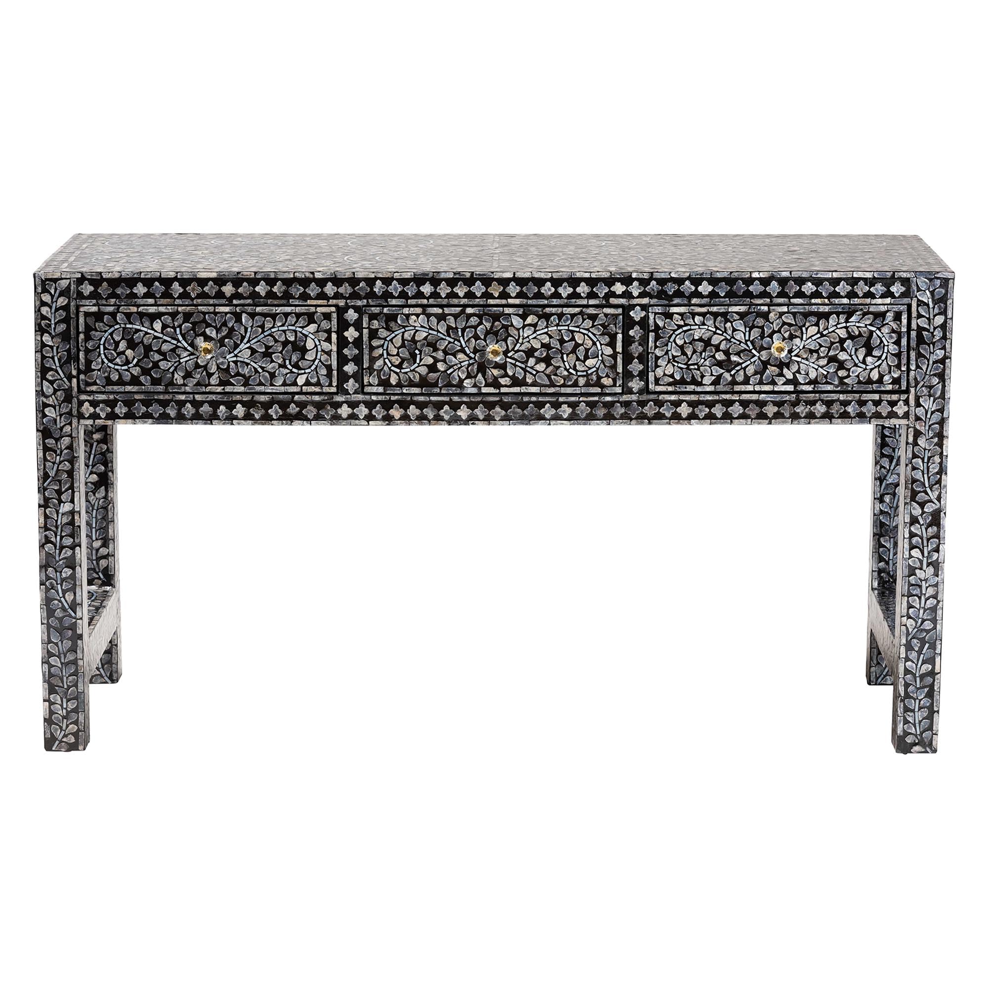 bali & pari Elara Black and White Capiz Shell 3-Drawer Console Table