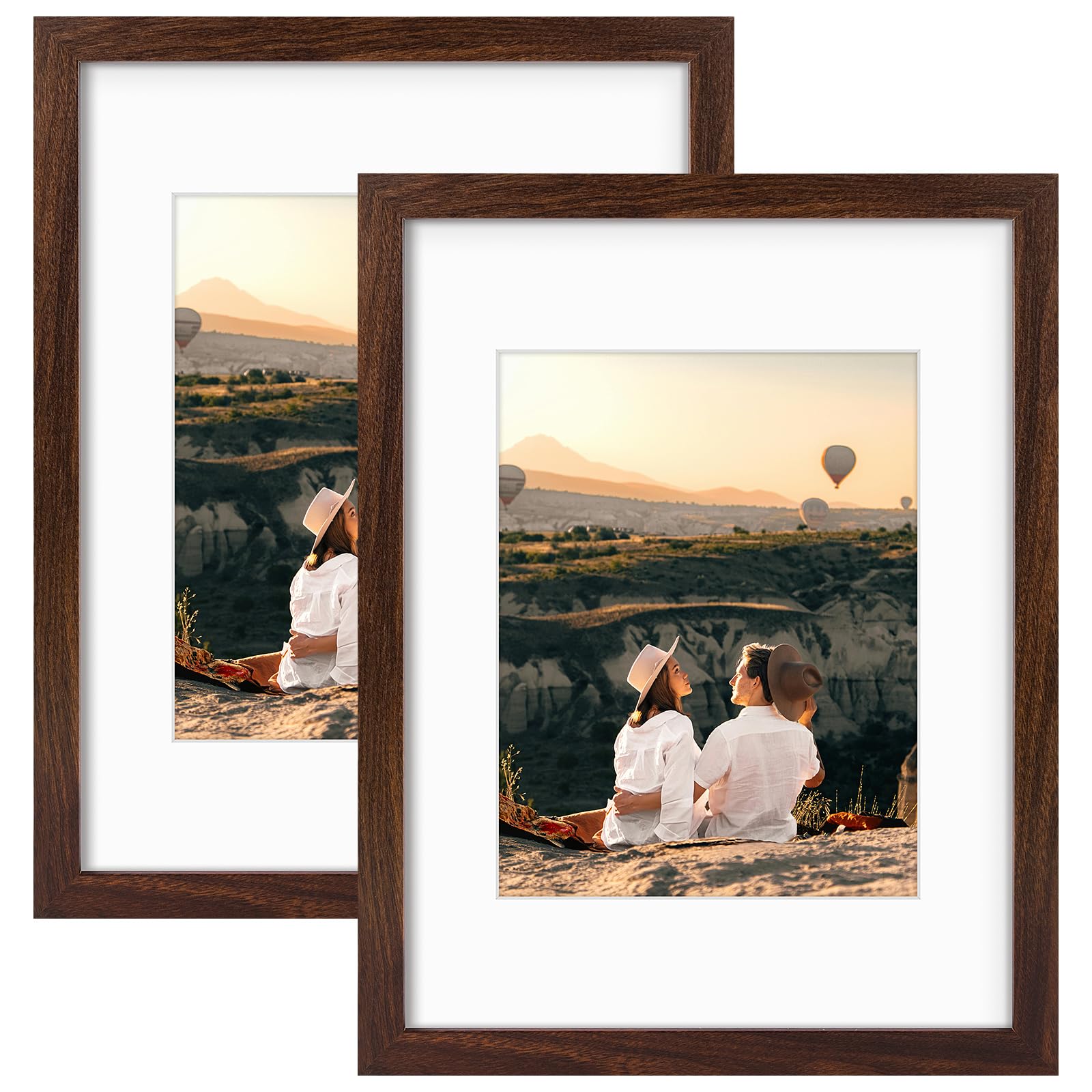 Golden State Art, 12x16 Picture Frame with Mat for 8.5x11 Picture or 12x16 inch Without Mat, Wall Mounting (Dark Brown, 2 Pack)