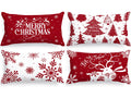 Lanpn White And Red 12X24 Christmas Lumbar Pillow Covers Set Of 4, Decorative Rectangle Long 12 X 24 Winter Snowflake Throw Pill
