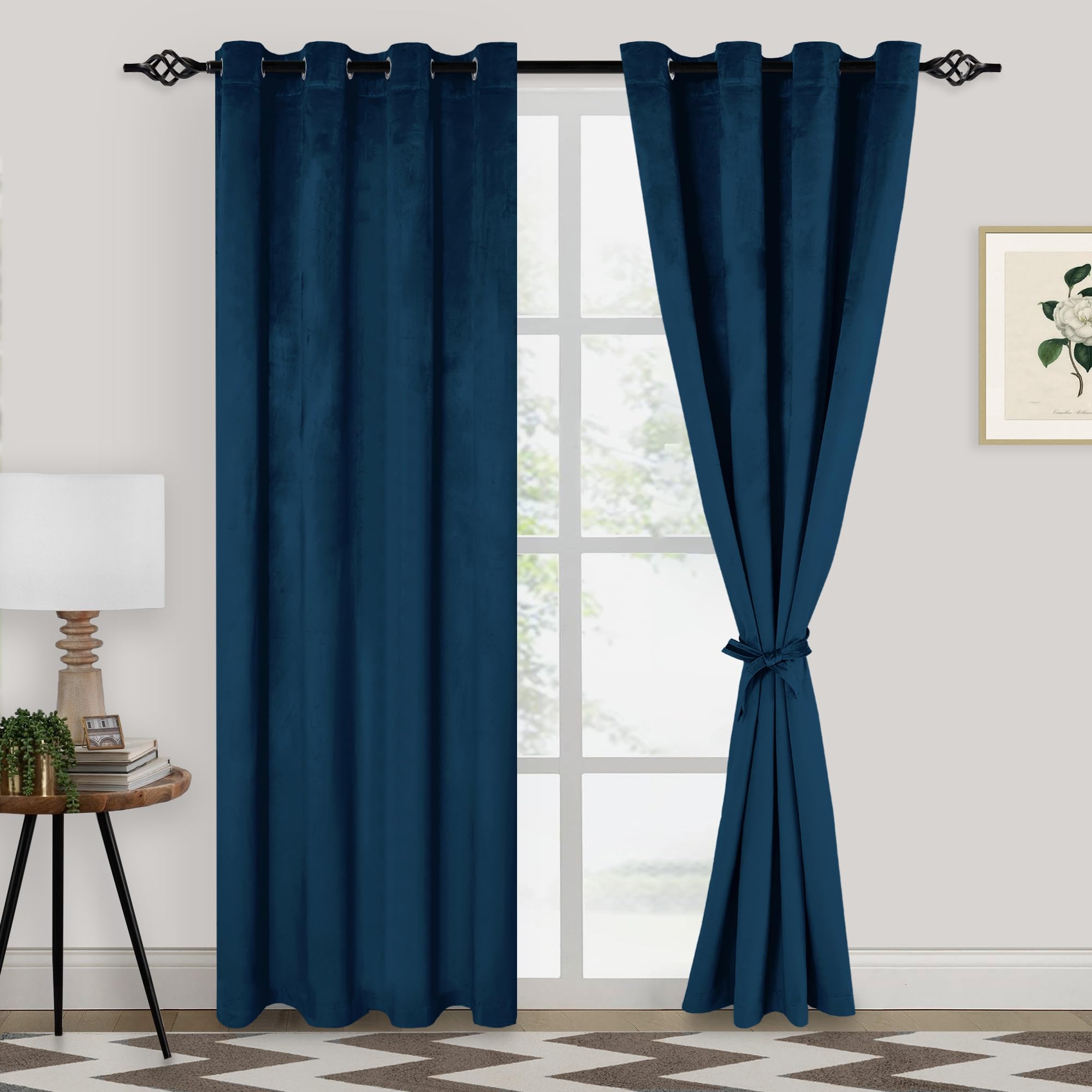 Xwzo Velvet Curtains 90 Inches Long - Thick Room Darkening Grommet Window Curtain Panels For Bedroom/Farmhouse/Patio Door With T