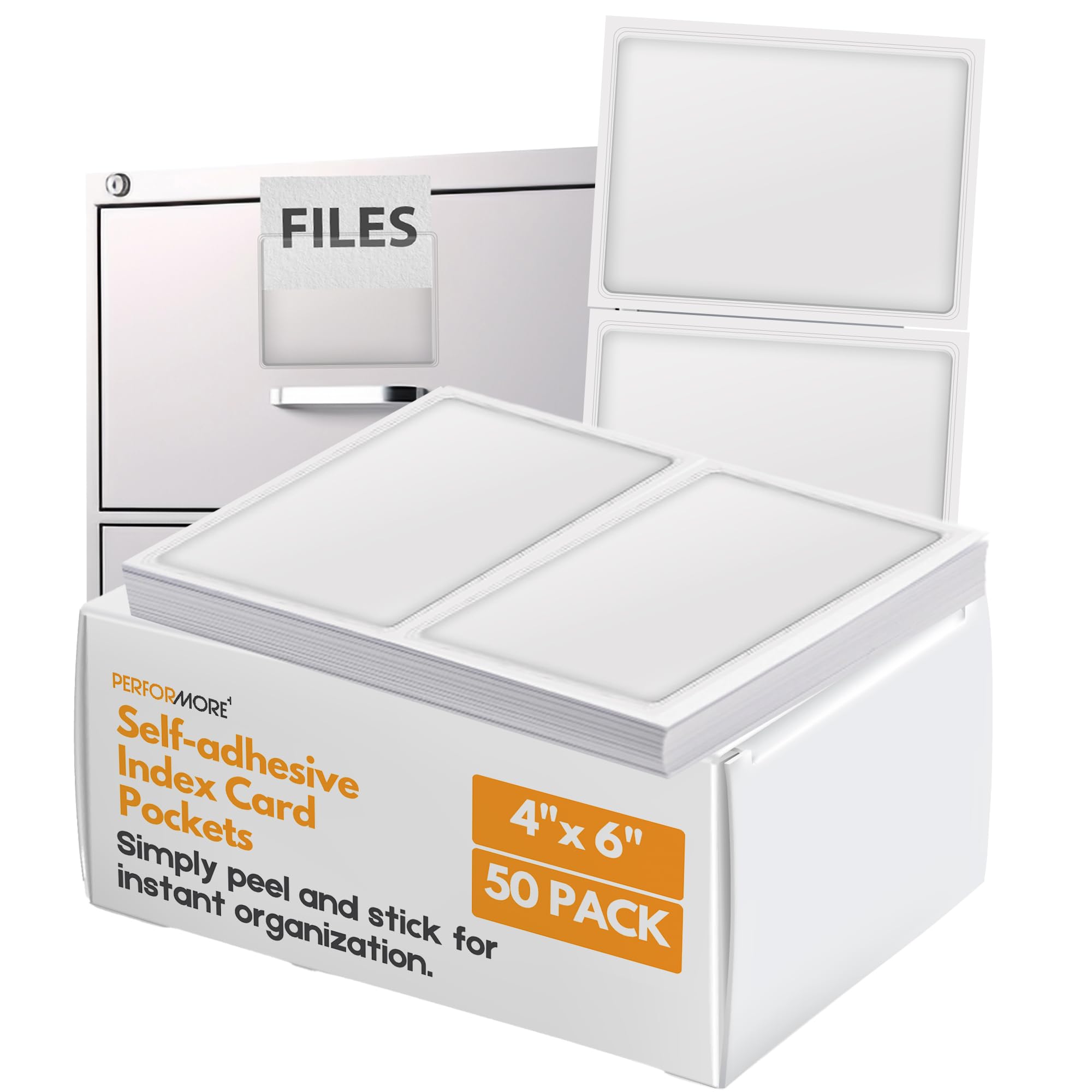 Performore 50 Pack Self-Adhesive Index Card Pockets, 4'X 6' Top Loading Plastic Protector, Clear Plastic Label Holder For Stor