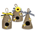 Bee Hive Decor,3 Pack Bumble Bee Rustic Decor Hive,Natural Bee House, Bumble Bee Theme Party Decor Spring Summer Rustic Farmhous
